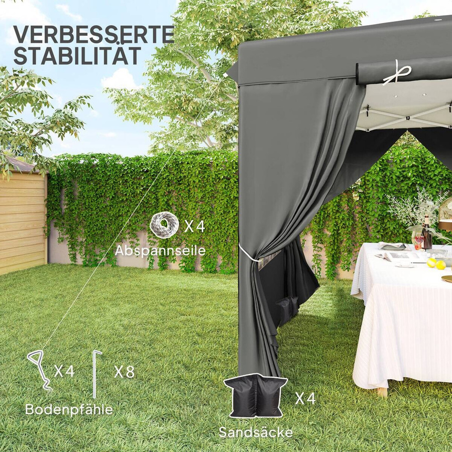 Outsunny Pavillon Dunkelgrau mit 4 Seitenteilen B/H/L: 250 x 268 x 250 cm - Bild 4