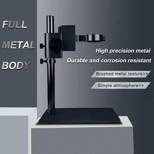 KUAIQU Digitales Mikroskop-Fokusstativ aus Aluminiumlegierung in Schwarz mit verstellbarer Halterung für 42mm Zoomobjektive und Kameras - Bild 1