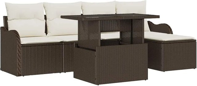 vidaXL Garten-Sofa-Set aus Poly-Rattan in Braun mit 6-teiliger Polstergarnitur und Tisch - Bild 1