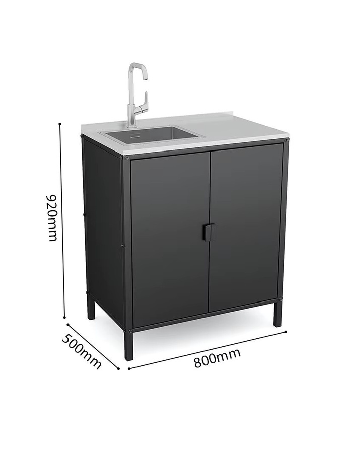 XMSJ Außenküchenschrank aus Metall mit Spüle in Weiß und Schwarz, modernes Design für Garten und Küche - Bild 2