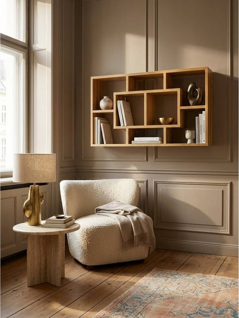Modernes Wandregal PAOLA von KADIMA DESIGN aus MDF in Buche, B/T/H: 85 x 16 x 47,5 cm - Bild 1