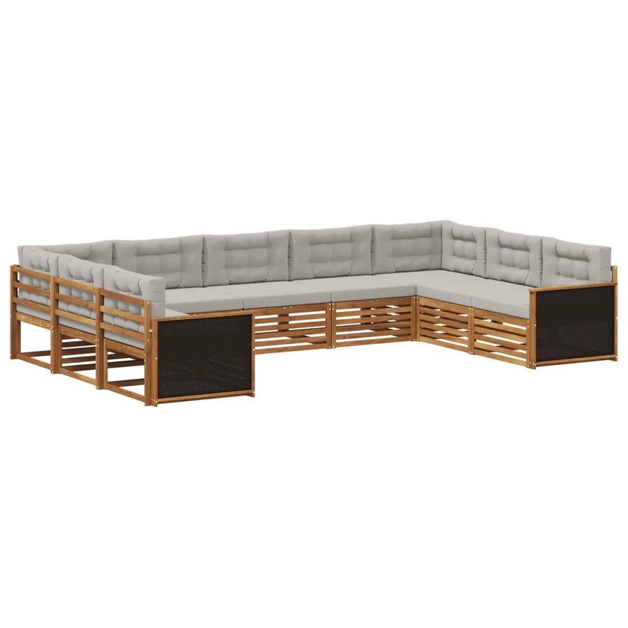 vidaXL Outdoor-Sofagarnitur aus Akazienholz mit Kissen in Hellgrau und Natur - Bild 2