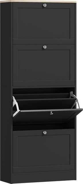HOMCOM Schuhschrank Schwarz mit 4 Klappschubladen für 24 Paar Schuhe, moderner Schuhschrank für Flur und Eingang mit verstellbaren Einlegeböden, B/T/H: 60 x 23,5 x 151 cm - Bild 1