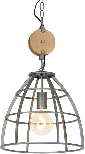 QAZQA Industrielle Hängelampe Arthur in Dunkelgrau und Braun aus Holz und Metall, dimmbar, E27 - Bild 1