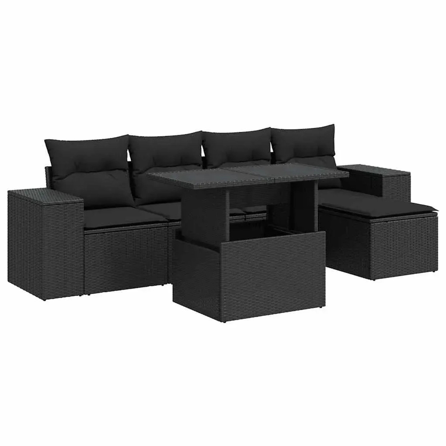 vidaXL 6-teilige Garten-Sofagarnitur aus Poly-Rattan mit Kissen in Schwarz - Bild 2
