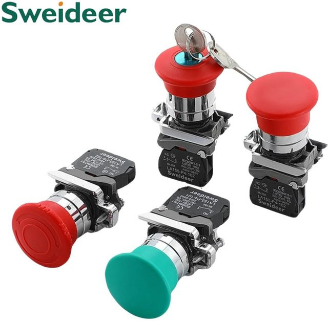 Sweideer Pilz-Not-Aus-Schalter und Startschalter Set XB4 mit 22mm Anschluss, 10A, 1NC/1NO, in Rot und Grün - Bild 1