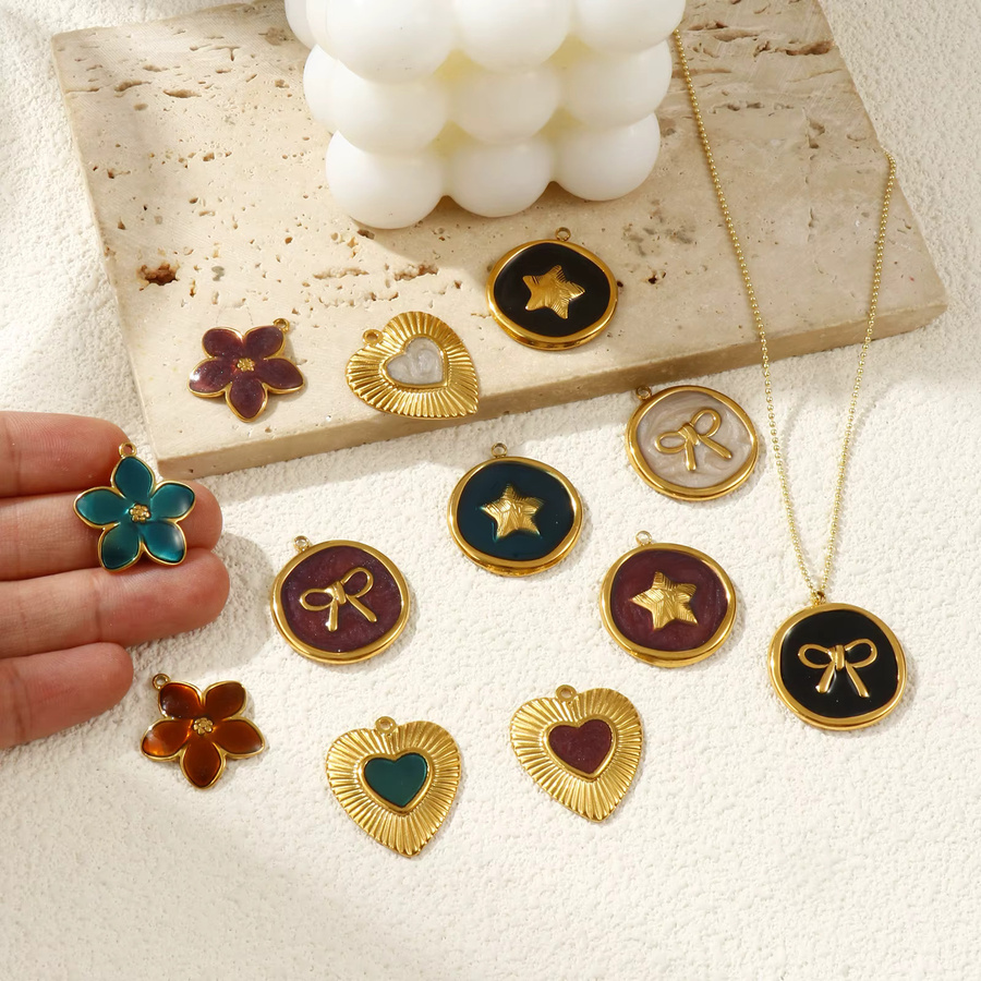 DoreenBeads Anhänger Edelstahl, 18 Karat vergoldet, Emaille, Blume Herz Schleife Pentagramm - Bild 2