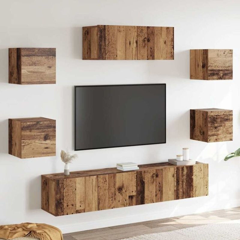 Vidaxl 5-teiliges TV-Schrank-Set zur Wandmontage aus Altholz in Braun im Industrial-Stil - Bild 1