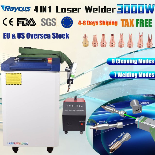 Raycus 4-in-1 Handfaserlaserschweißmaschine zum Schweißen, Reinigen und Schneiden mit Drahtvorschub und Doppelpendelmodell für Metall, 3000 W - Bild 1