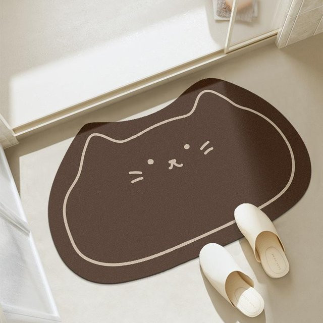 Yiran Furniture Badezimmer Kieselgurmatte mit Cartoon-Katzenmotiv, braun, B/T: 60 x 40 cm - Bild 1