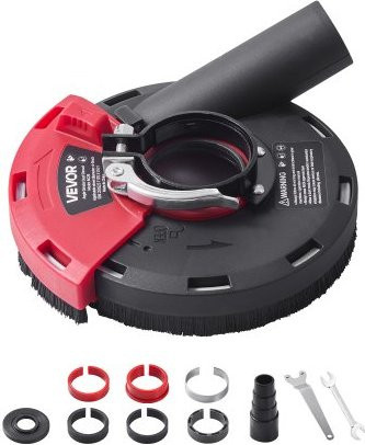 VEVOR Staubschutzhaube für Winkelschleifer, Universal für 4-5 Zoll, Schleifhaube für Holz, Beton, Wand und Stein, inklusive 6 Spannscheiben, Anschluss für Staubsauger, Schwarz-Rot-Mehrfarbig - Bild 1