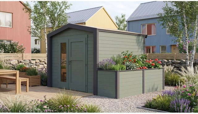 Weka Holz-Gartenhaus Killarney mit Satteldach in Grau-Grün lasiert, B: 334 cm, T: 263 cm, H: 241 cm - Bild 1