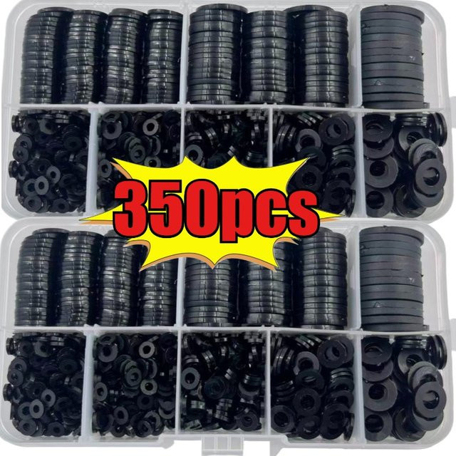 Tnbotry 350-teiliges Nylon-Dichtungsset in Schwarz mit flachen Kunststoff-Dichtungen für M2, M2,5, M3, M4, M5, M6 und M8 - Bild 1