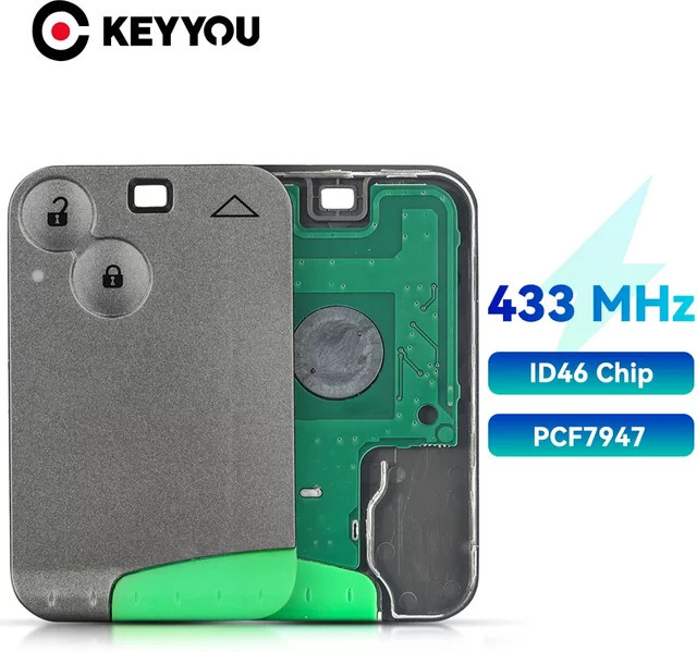 KEYYOU Smart Card Auto Fernbedienung für Renault Laguna Espace Velsatis, PCF7947 Chip 433 MHz, 2 Tasten, Grau - Bild 1
