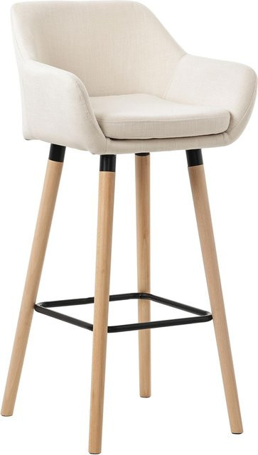 CLP Barhocker Grant gepolstert mit Lehne in Beige mit Stoffbezug und Holzgestell - Bild 1