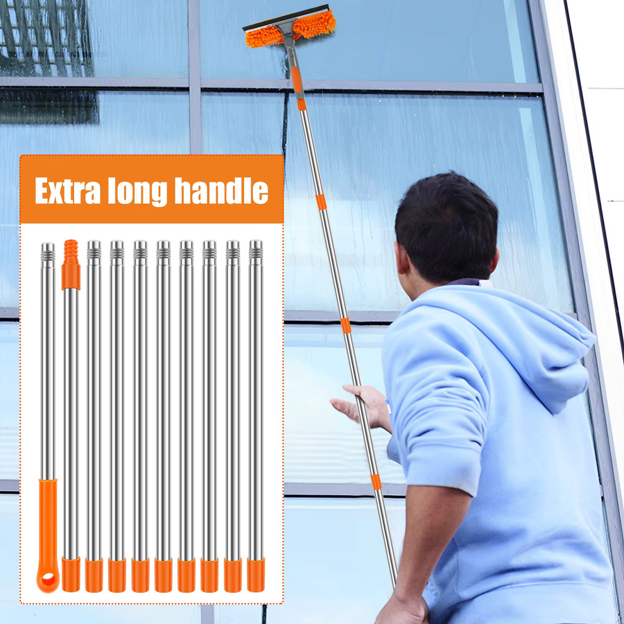 Willstar 2-in-1 Fensterreinigungsset mit doppelseitigem Glasabzieher, Staubwedel und 180 Grad schwenkbarem Mikrofaser-Mopp in Blau und Orange - Bild 2