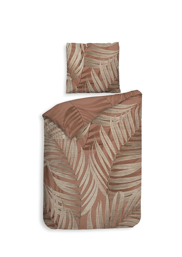 Heckett & Lane Mako-Satin Bettwäsche Selin Terra Palmenblätter Beige Wende Design, B/H: 155 x 220 cm mit Kissenbezug 80 x 80 cm - Bild 1