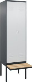 C+P PSA Doppel-Spind Classic PLUS Sitzbank mit 2 Abteilen aus Buche-Hartholz und Stahl, B/T/H: 212 x 60 x 81,5 cm - Bild 1