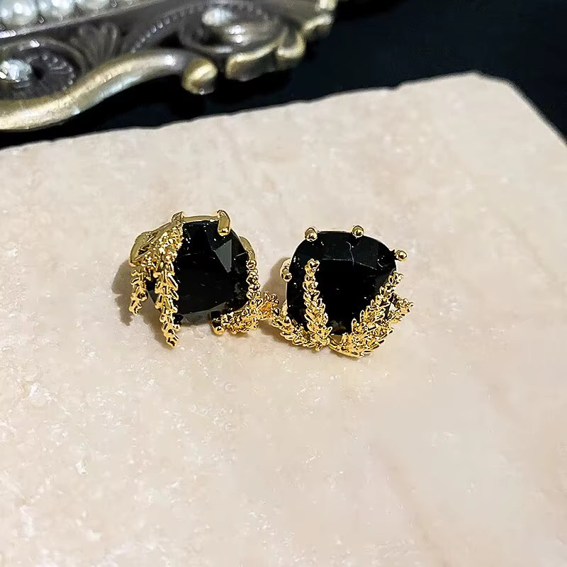 Ohrringe, schwarz, quadratisch, Strass, goldfarben, Damen - Bild 3