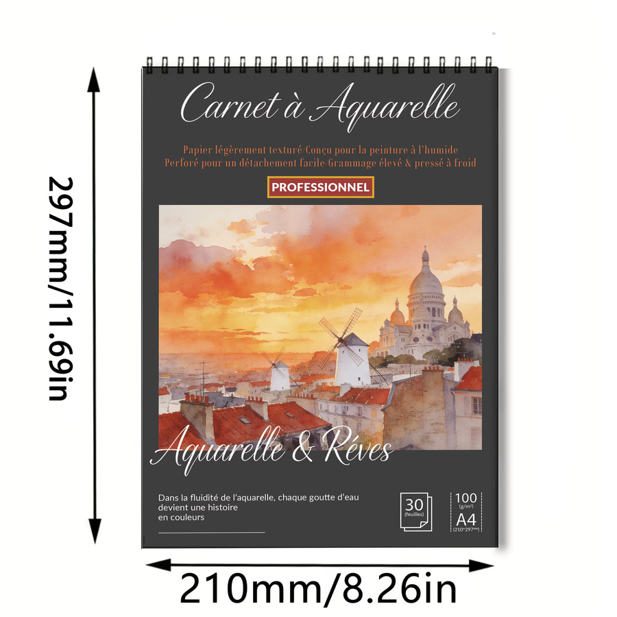 Spiralgebundenes Kunstskizzenbuch A4 mit schwarzem Hardcover und Paris-Stadtlandschaft-Aufdruck, blanko Papierblock mit 100 GSM säurefreiem Papier für Künstler und Profis - Bild 2