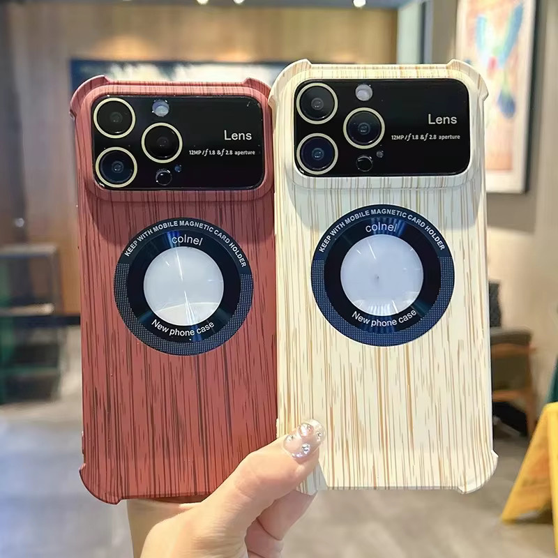 Stoßfeste Handyhülle mit Holzmaserung und Objektivschutz für iPhone 15 Pro Max, iPhone 13 Pro Max, iPhone 12 und iPhone 11 in Braun - Bild 2