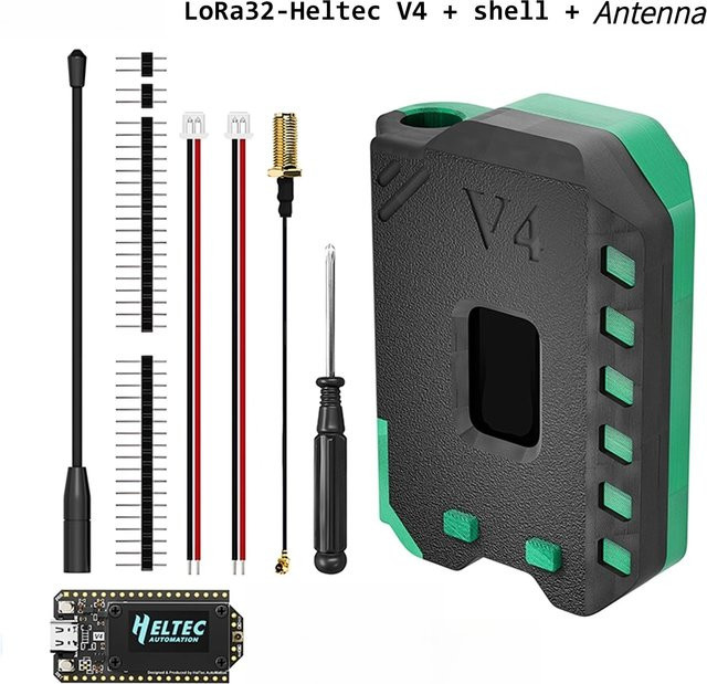 Heltec LoRa32 V4 Meshtastic Entwicklungsboard mit GPS, WiFi, Bluetooth, SX1262 LoRa, 0,96 Zoll OLED, Antenne und Gehäuse in Schwarz - Bild 1