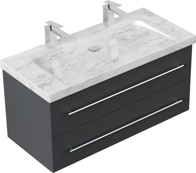Posseik Badmöbel Yamo mit Marmor Carrara White Waschtisch in Grafit, Breite: 100 cm - Bild 1