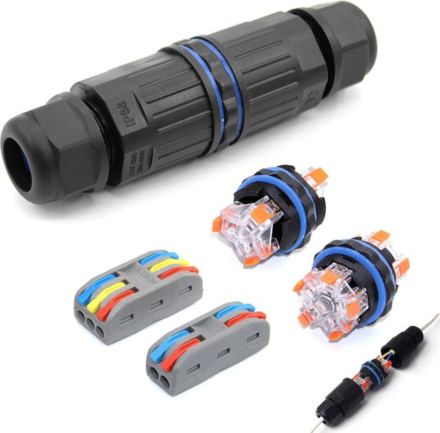 IP68 Elektrischer wasserdichter Drahtstecker als Schnell-Push-In Terminal Block für LED Lampen, Schwarz, 2Pin/3Pin/4Pin/5Pin - Bild 1