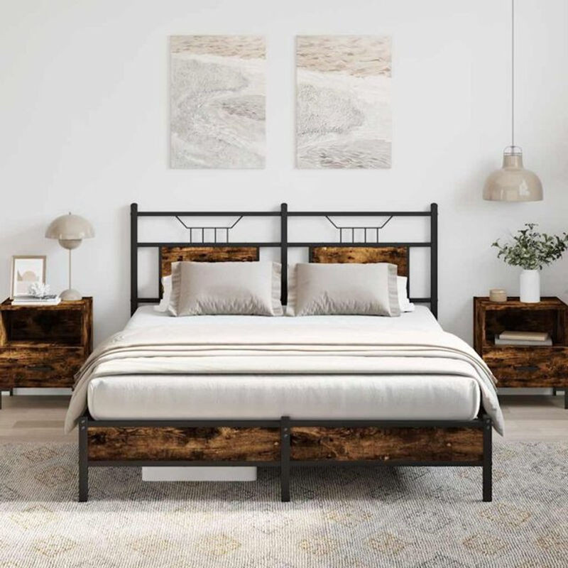 Bettgestell aus Holzwerkstoff und Stahl in Räuchereiche Braun von vidaxl, B/L: 140 x 190 cm - Bild 1