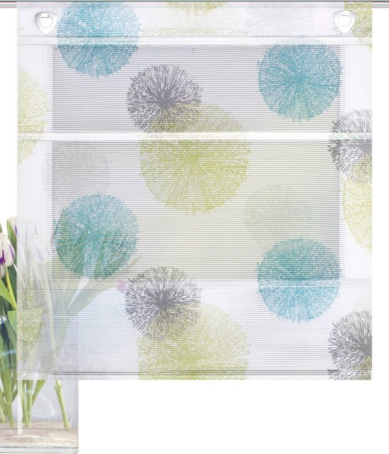 Raffrollo Heine Home in Türkis und Multicolour mit Bambus-Optik und Streifen, semi-transparent, Breite: 130 cm, Höhe: 130 cm - Bild 1
