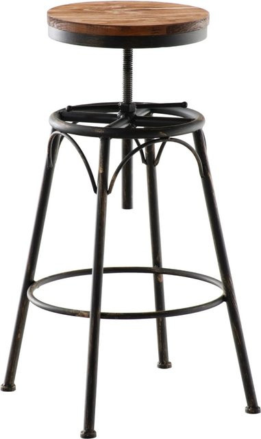 DELUKE Barhocker KOZON im Industrie-Design aus Metall und Hartholz, Farbe Bronze/Braun, B/T/H: 42 x 42 x 70 cm - Bild 1