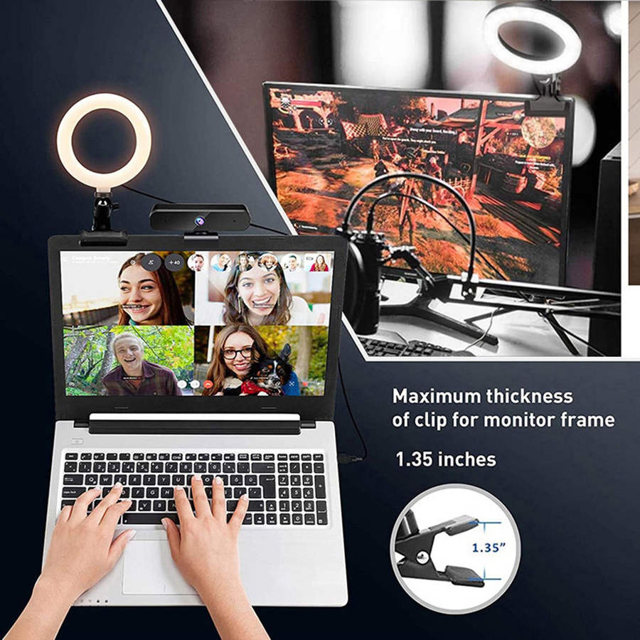 KONNWEI Selfie Ringlicht 6 Zoll mit Klemme, USB-betrieben, 3 Farbtemperaturen und 3 Dimmstufen, Schwarz - Bild 5