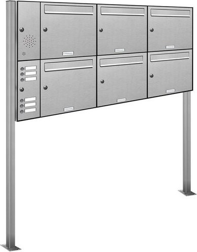AL Briefkasten-System für 6 Parteien, freistehend, silberfarben, B/H/T: 153,403 x 150,0 x 11,6 cm - Bild 1