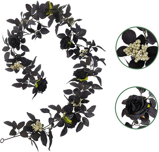 Dekorative künstliche Rosenranke von Tooarts als Hängeblumengirlande in Schwarz, Länge: 180 cm - Bild 1