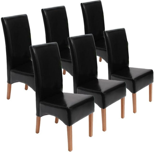 6er-Set Esszimmerstühle MCW Crotone aus Leder in Schwarz mit hellen Beinen - Bild 1