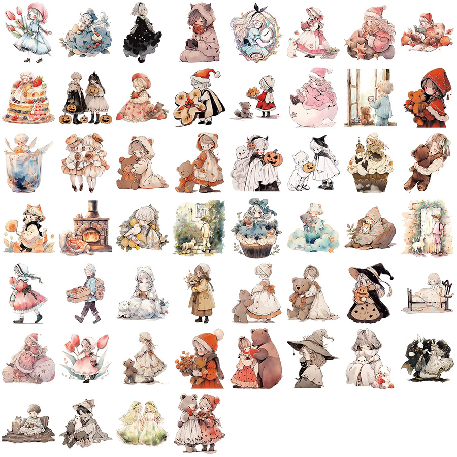52/104 Stück Transparente Cartoon Aquarell Aufkleber aus PET für Notebook und Schreibwaren, Mehrfarbig - Bild 2