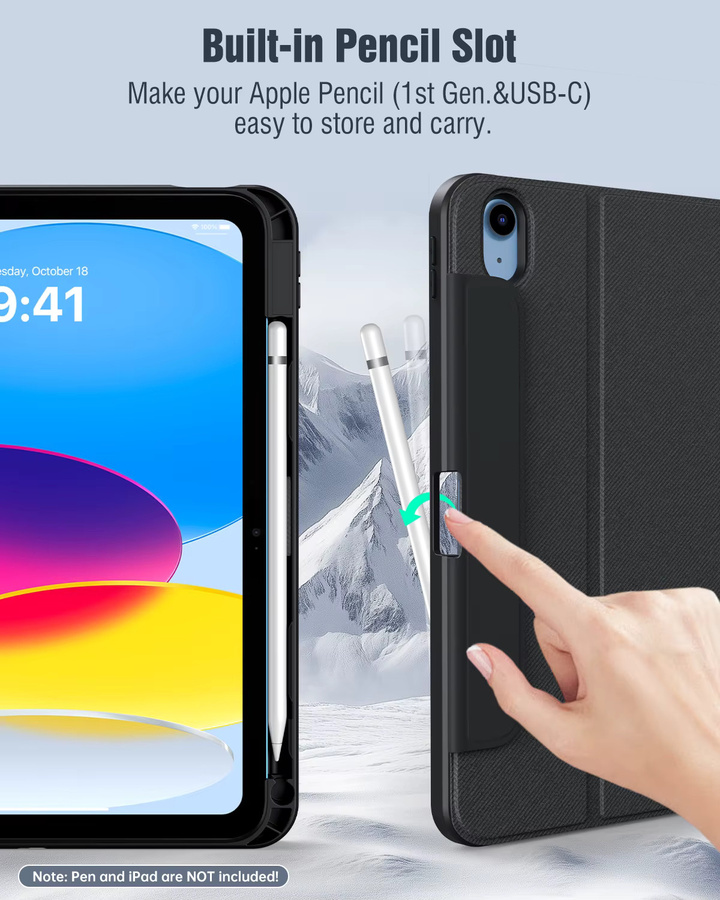 Dadanism Schutzhülle für iPad 11 Zoll (11. Generation 2025) und iPad 10,9 Zoll (10. Generation 2022) mit Stifthalter als Folio-Standhülle in Schwarz - Bild 5