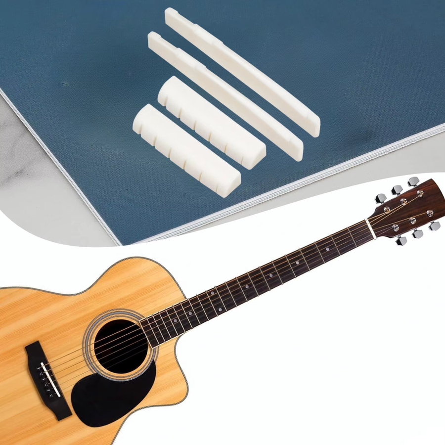 Miwayer Set aus 4 Knochensteg-Sattelmuttern für 6-saitige Akustikgitarren aus Rindknochen in Weiß - Bild 3