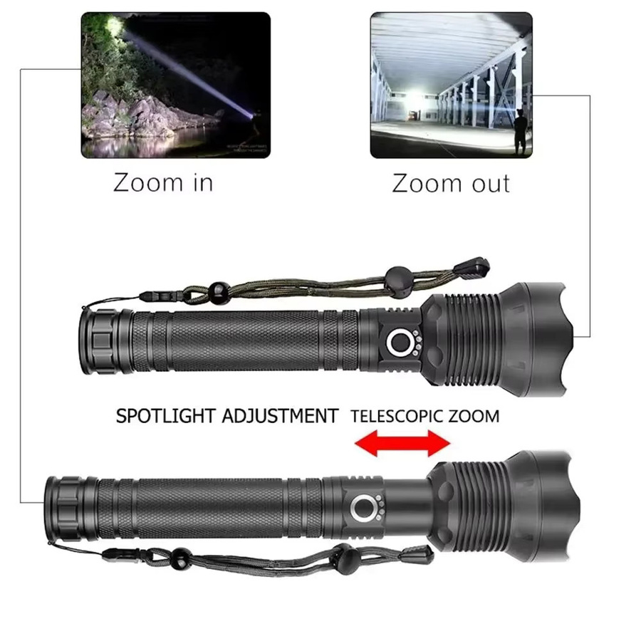 ESMARTER USB-LED-Taschenlampe mit XHP70.2 Zoom-Funktion, wiederaufladbare Campinglampe in Schwarz - Bild 2