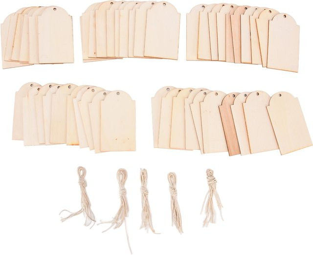 50 Stück rustikale Holzstücke von Tooarts in Braun und Beige mit Hanfseil zum Basteln und für Lesezeichen - Bild 1