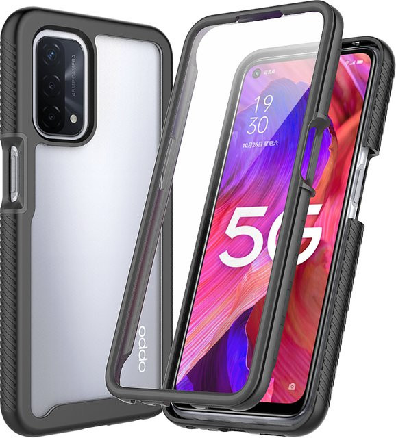 Kumonkey Stoßfeste Schutzhülle mit integriertem Displayschutz für OPPO A54 5G, A74 5G, A57 5G, A77 5G, A57S in Transparent und Schwarz - Bild 1