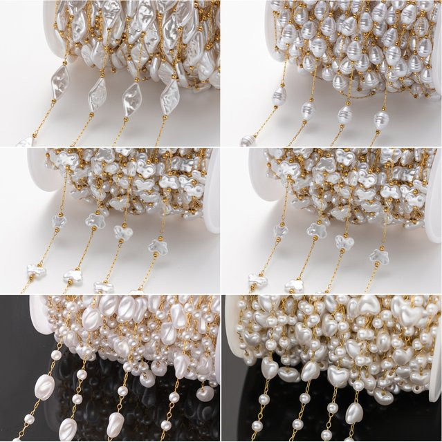 Halskette Edelstahl, Faux Pearl Charms, 1 Meter, Unisex - Bild 1