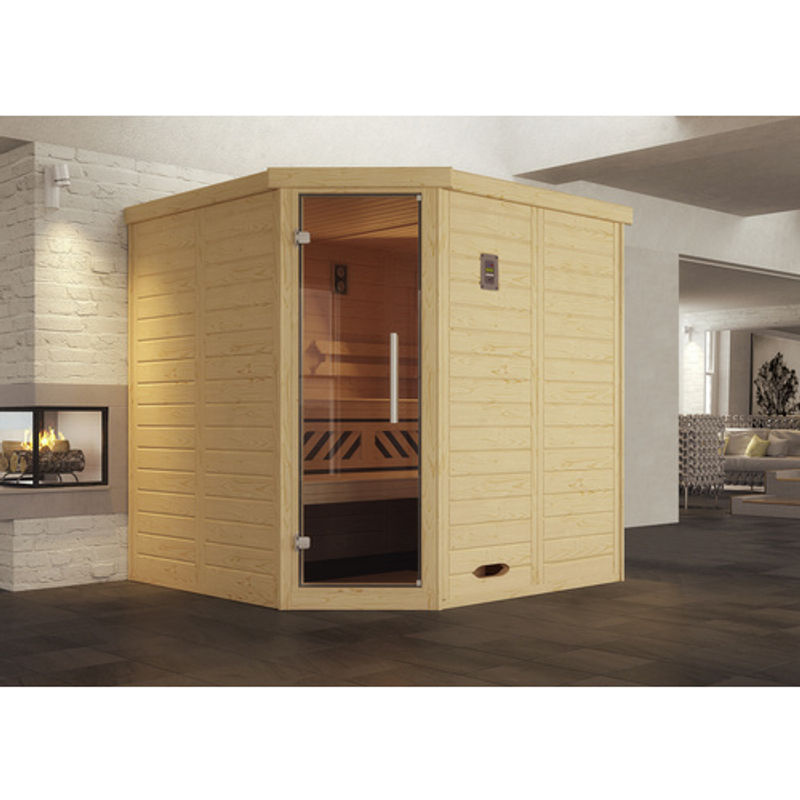 WEKA Ecksauna Kemi Eck 1 aus Massivholz mit Glastür in Beige, B/H/T: 195 x 200 x 195 cm - Bild 2