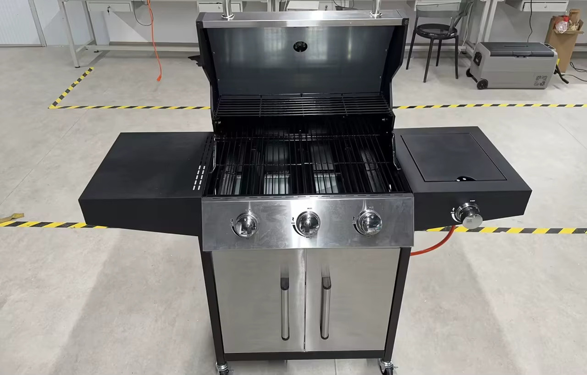 Homfa Propangasgrill mit 3+1 Brennern aus Edelstahl in Silber und Schwarz mit Beistelltisch und Seitenbrenner - Bild 5