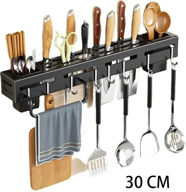 Wandmontierter Messerhalter aus Edelstahl mit Haken von Yiran Furniture in Schwarz - Bild 1