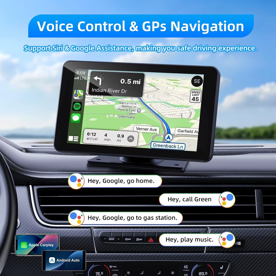 XIMA 7 Zoll Dash Cam mit 4K UHD, Wireless Carplay, Android Auto und GPS Navigation, Dual Objektiv Video Recorder mit Rückfahrkamera, Schwarz - Bild 4