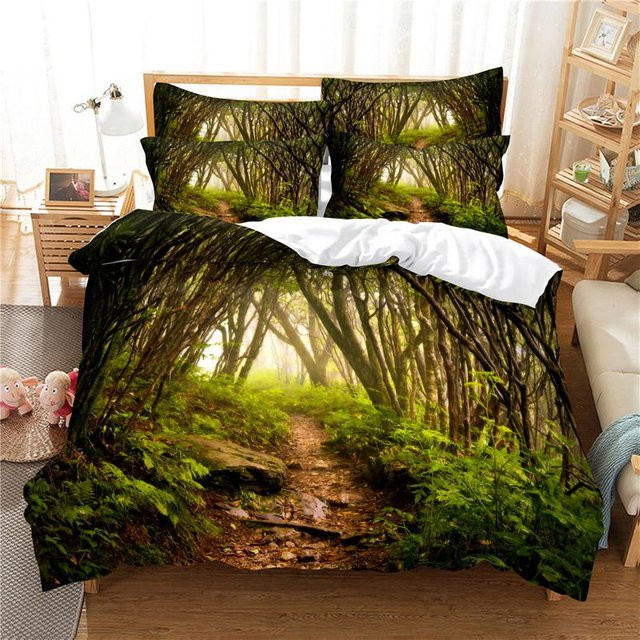 Magische Wald Bettwäsche Set mit 3D Digitaldruck in Grün, Microfaser Bettbezug und Kissenbezug, B/H: 140 x 210 cm - Bild 1