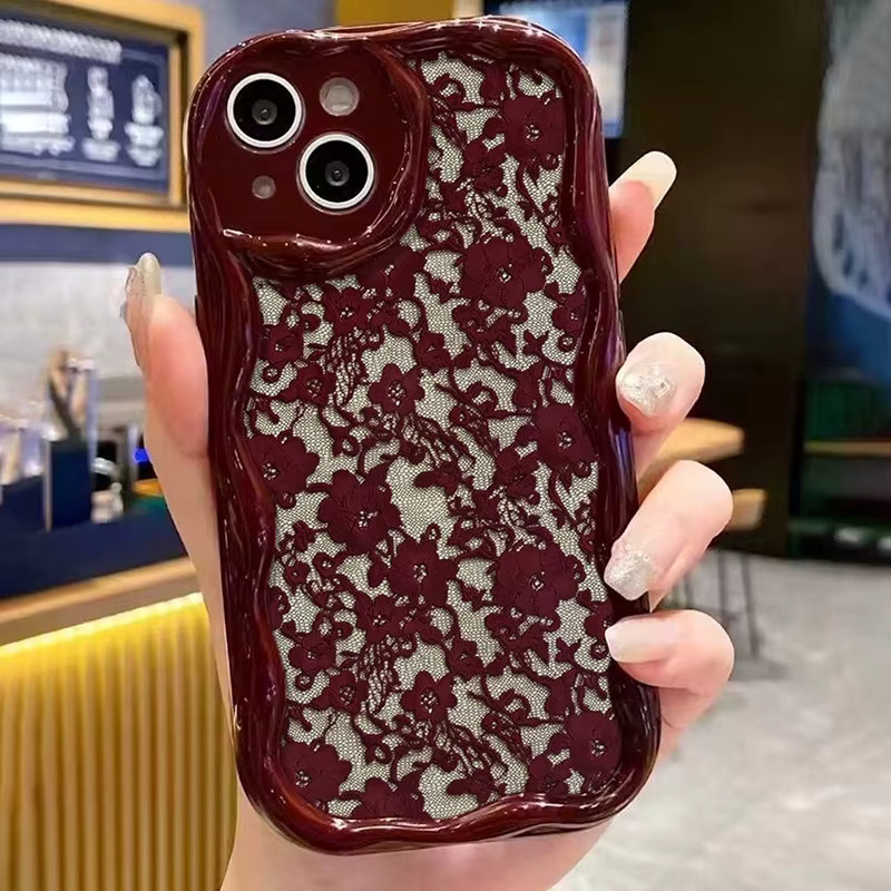 Wolkerfly Stoßfeste Silikon-Handyhülle mit Spitzenmuster für iPhone 11 bis iPhone 17 Pro Max in Rot - Bild 2