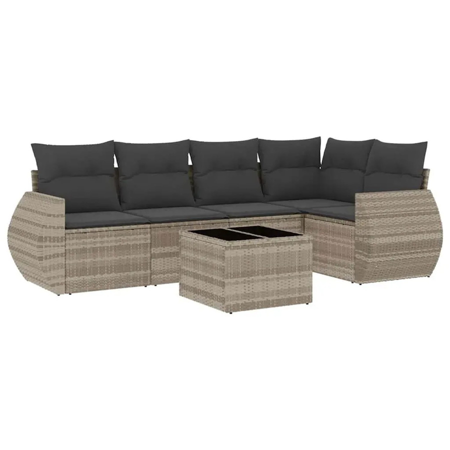 vidaXL 6-teilige Garten-Sofagarnitur in L-Form aus hellgrauem Poly-Rattan mit Polsterkissen und Metallrahmen - Bild 2