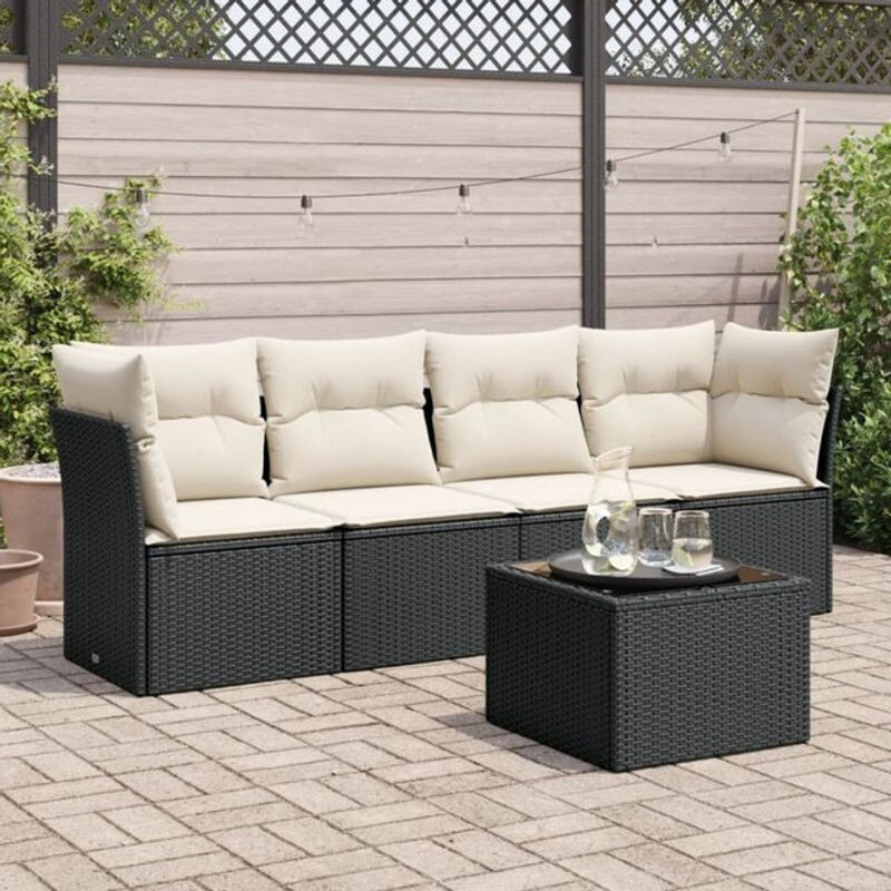 5-tlg. Garten-Sofagarnitur aus Polyrattan mit Kissen in Schwarz und Beige von vidaxl - Bild 1
